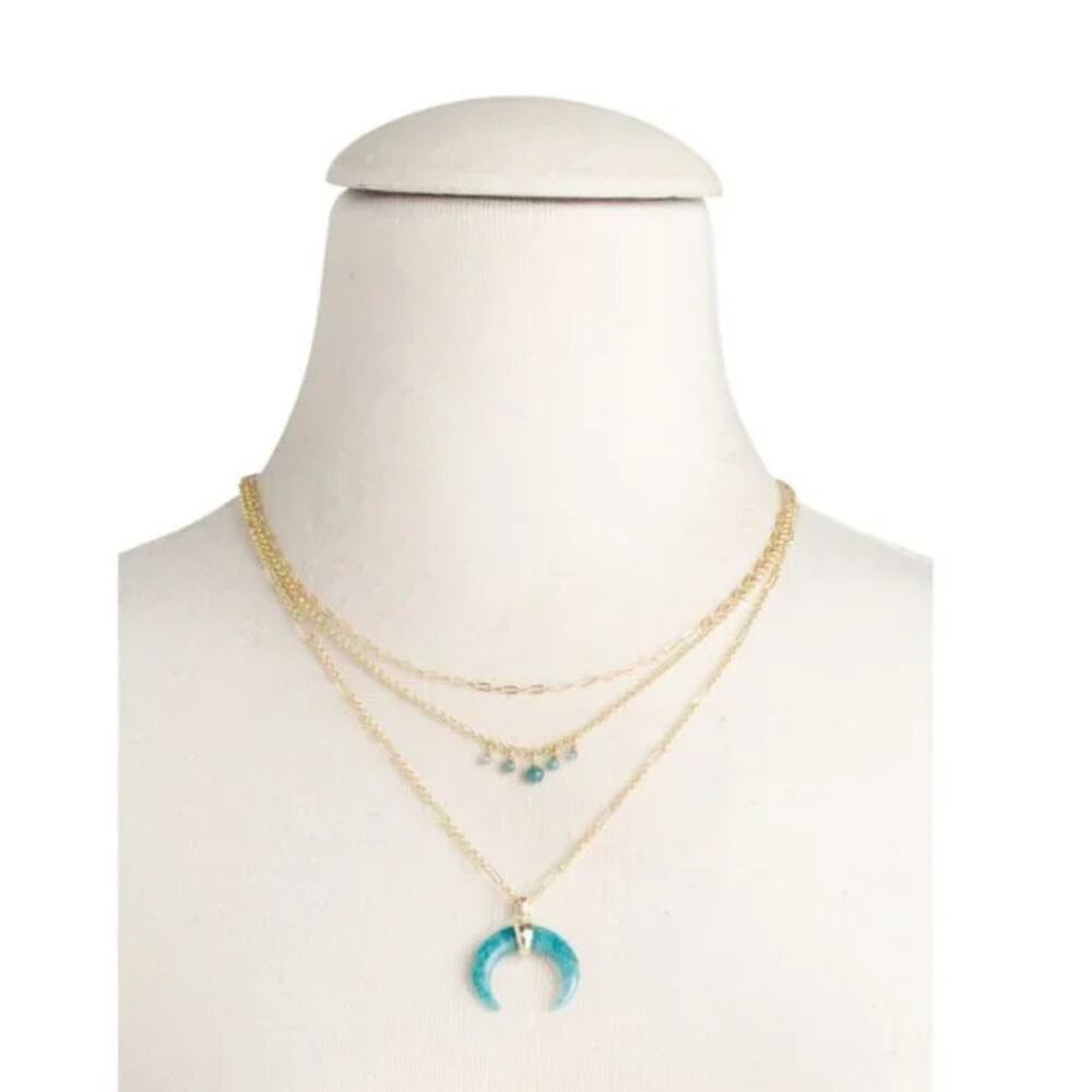 NWT! Kendra Scott Gemma Gold Triple Strand Necklace in Teal Labradorite - Picture 3 of 6
